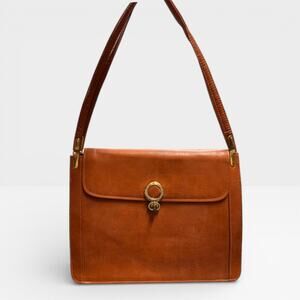 Vintage 1970s Vegan Leather Satchel Brown Clasp Multi Compartment Large